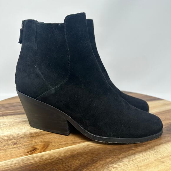 Eileen Fisher Peer Boots Women's 7.5 Black Suede Waterproof Chunky Booties Zip - Picture 1 of 7